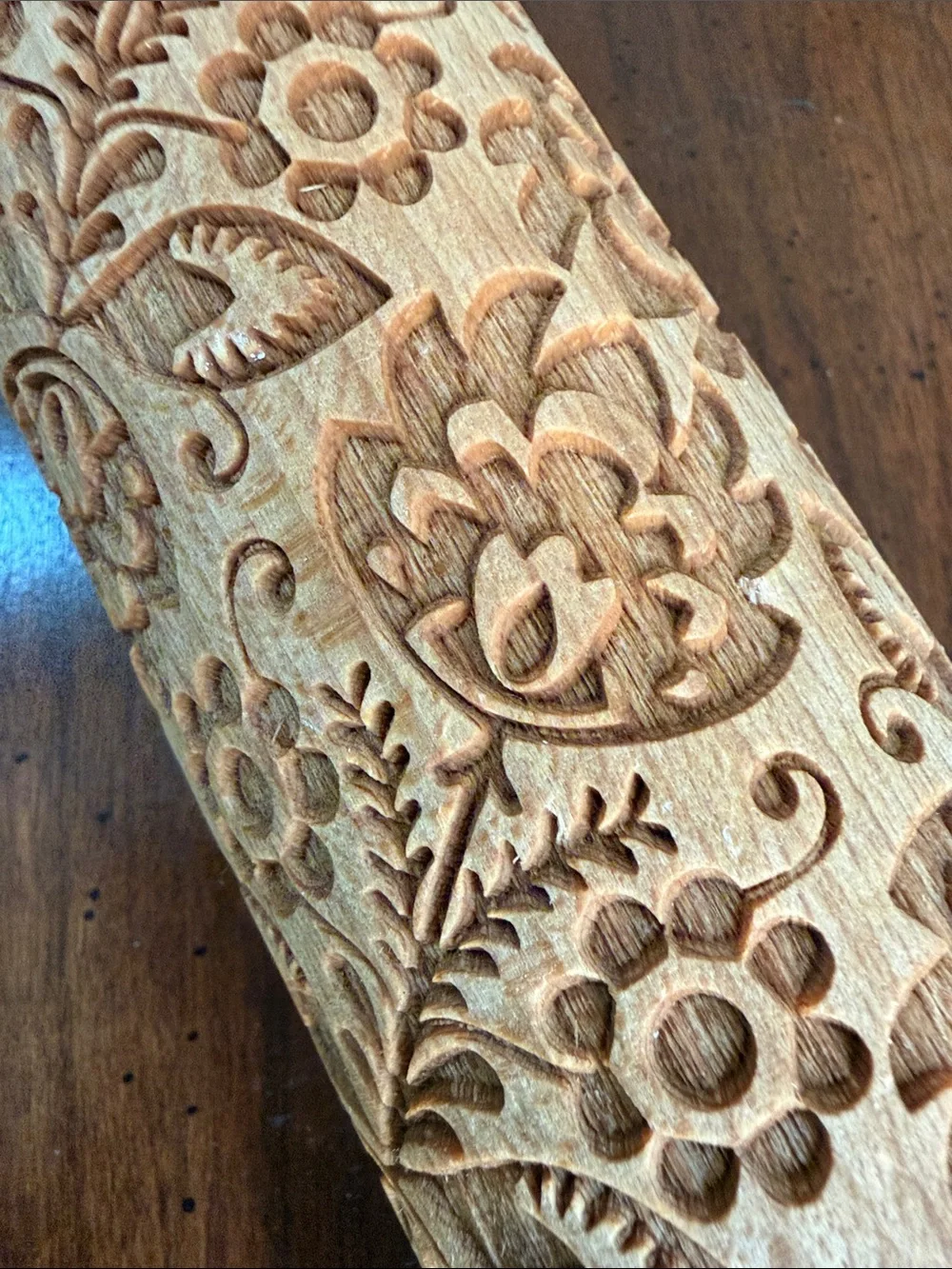 Folk Floral Rolling Pin, Large, 43 cm, Rolling Pin, Embossing Pattern Beetchwood